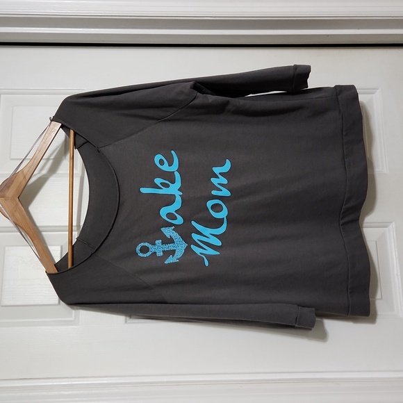 LAKE MOM gray tshirt 3/4 sleeves Teal lettering size 1X Plus - Picture 1 of 5